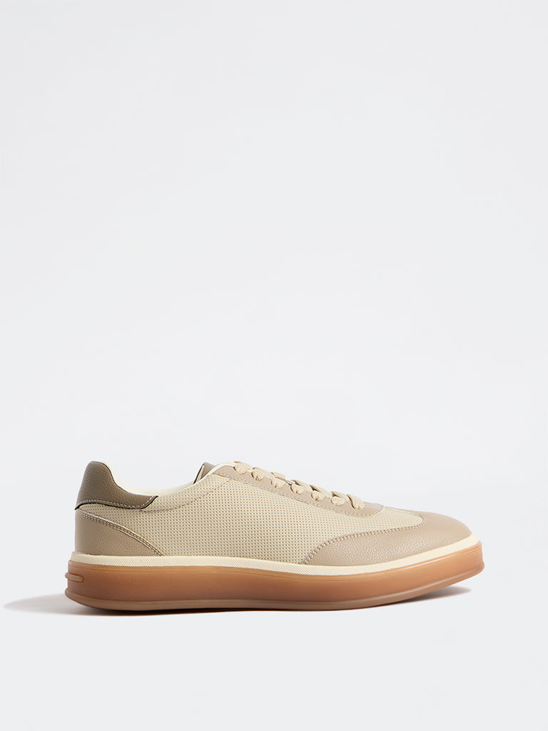 SOLEPLAY Taupe Perforated Lace-Up Sneakers