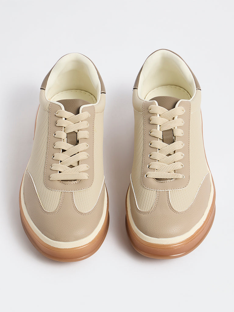 SOLEPLAY Taupe Perforated Lace-Up Sneakers
