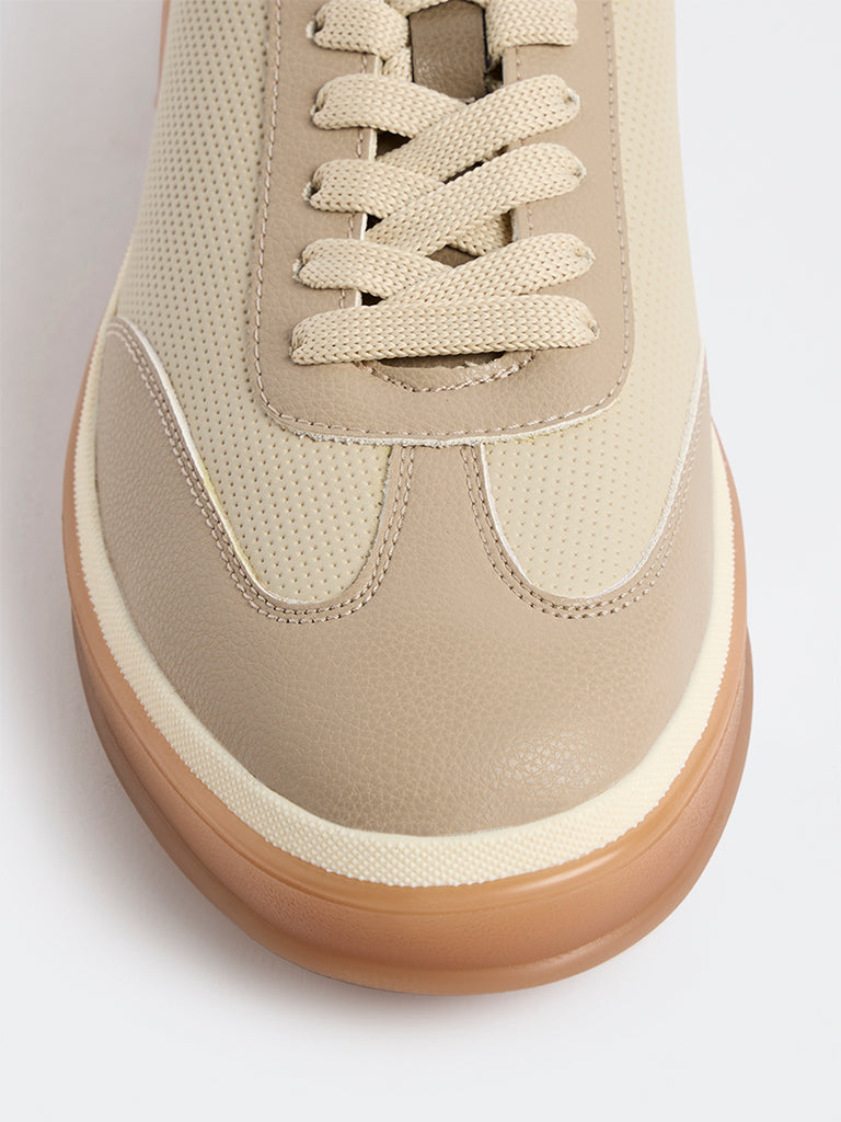 SOLEPLAY Taupe Perforated Lace-Up Sneakers