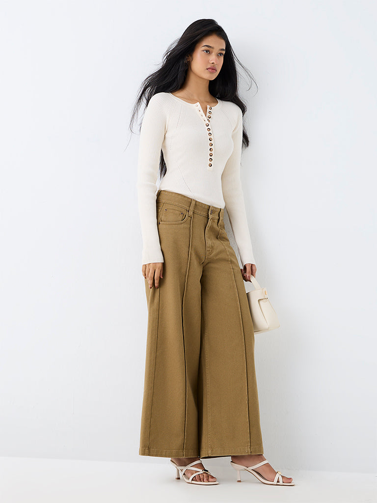 LOV Off-White Ribbed-Textured Top