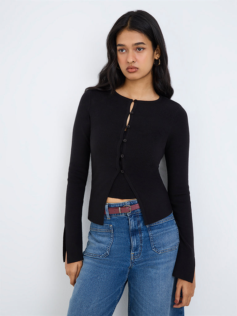 LOV Black Knitted Top with Cardigan Set