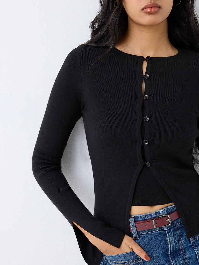 LOV Black Knitted Top with Cardigan Set