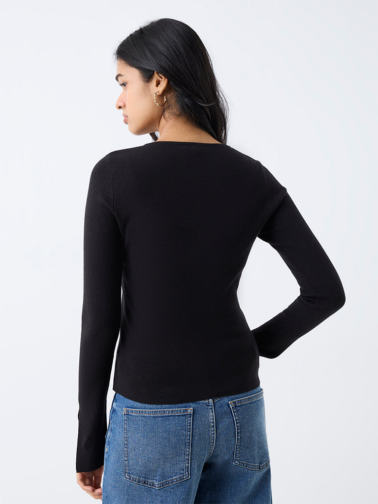 LOV Black Knitted Top with Cardigan Set