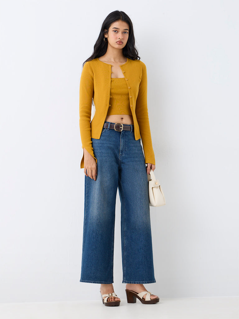 LOV Mustard Knitted Top with Cardigan Set