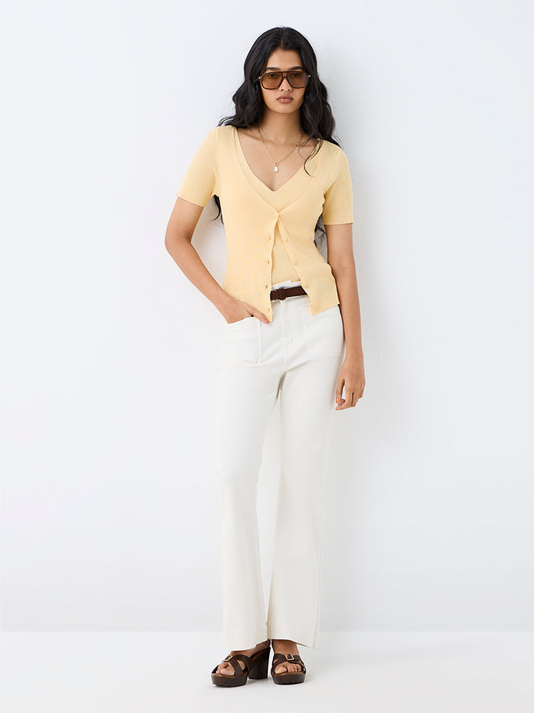 LOV Light Yellow Ribbed Layered Top