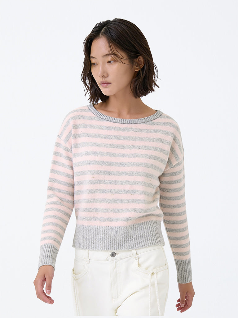 Girls Light Pink Striped Knitted Sweater