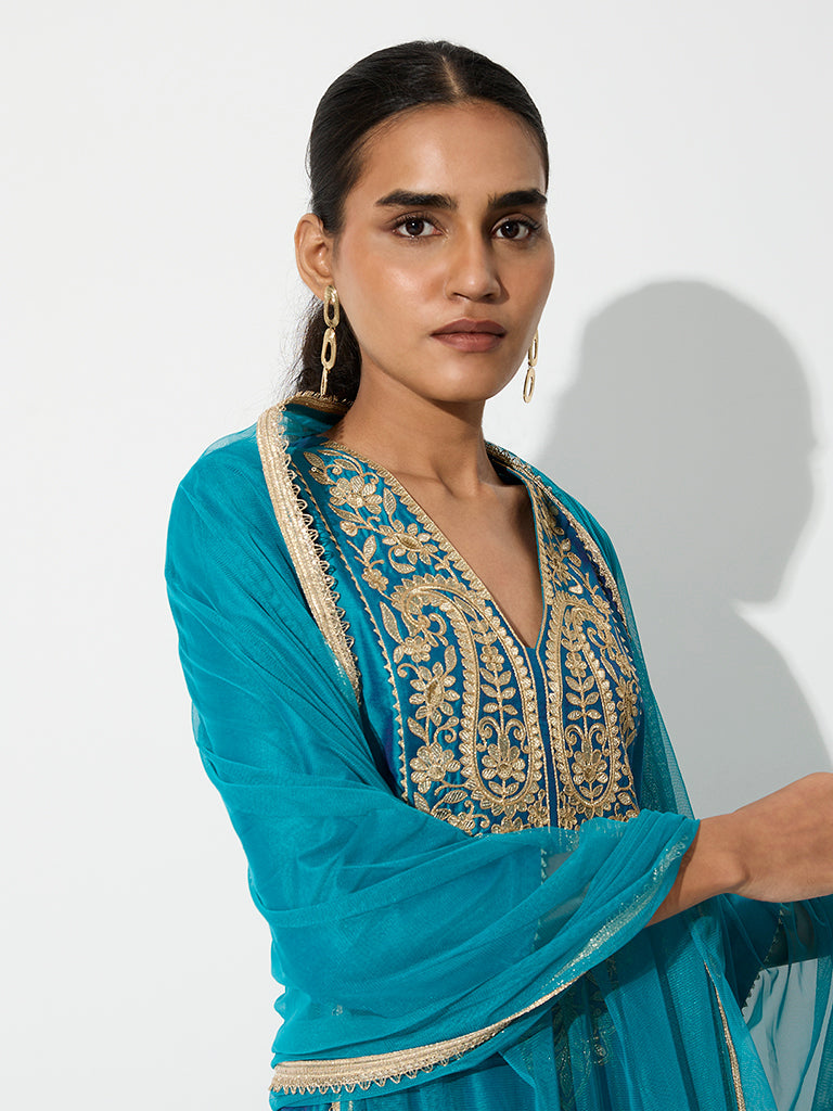 Vark Blue Paisley Embroidered Anarkali Ethnic Set