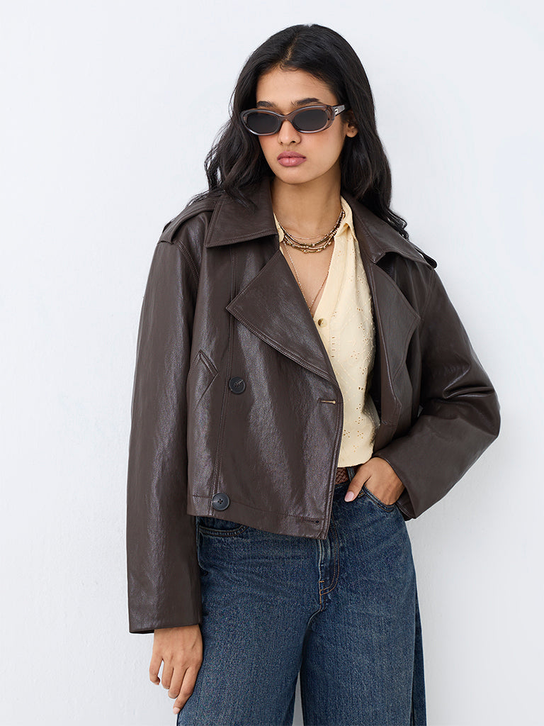 LOV Dark Brown Faux-Leather Jacket