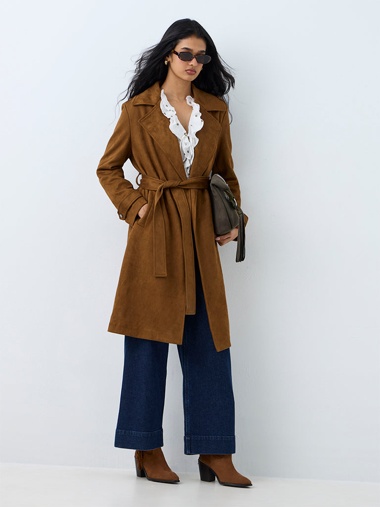 LOV Tan Longline Suede Jacket with Belt