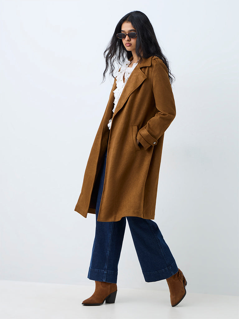 LOV Tan Longline Suede Jacket with Belt
