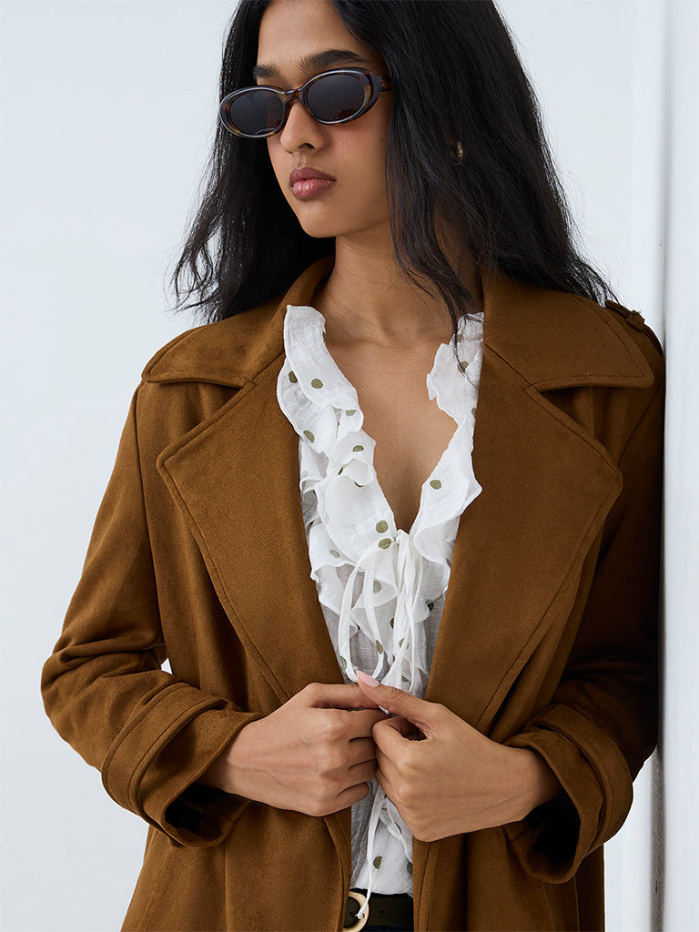 LOV Tan Longline Suede Jacket with Belt