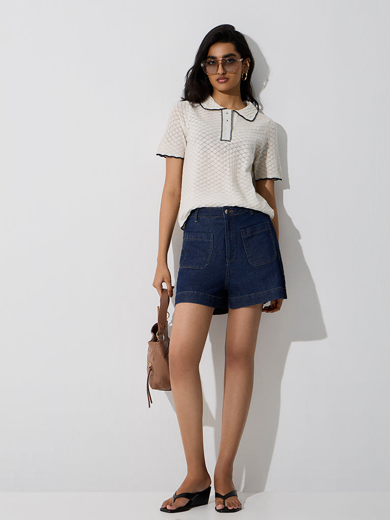 LOV Off-White Knit-Textured Top