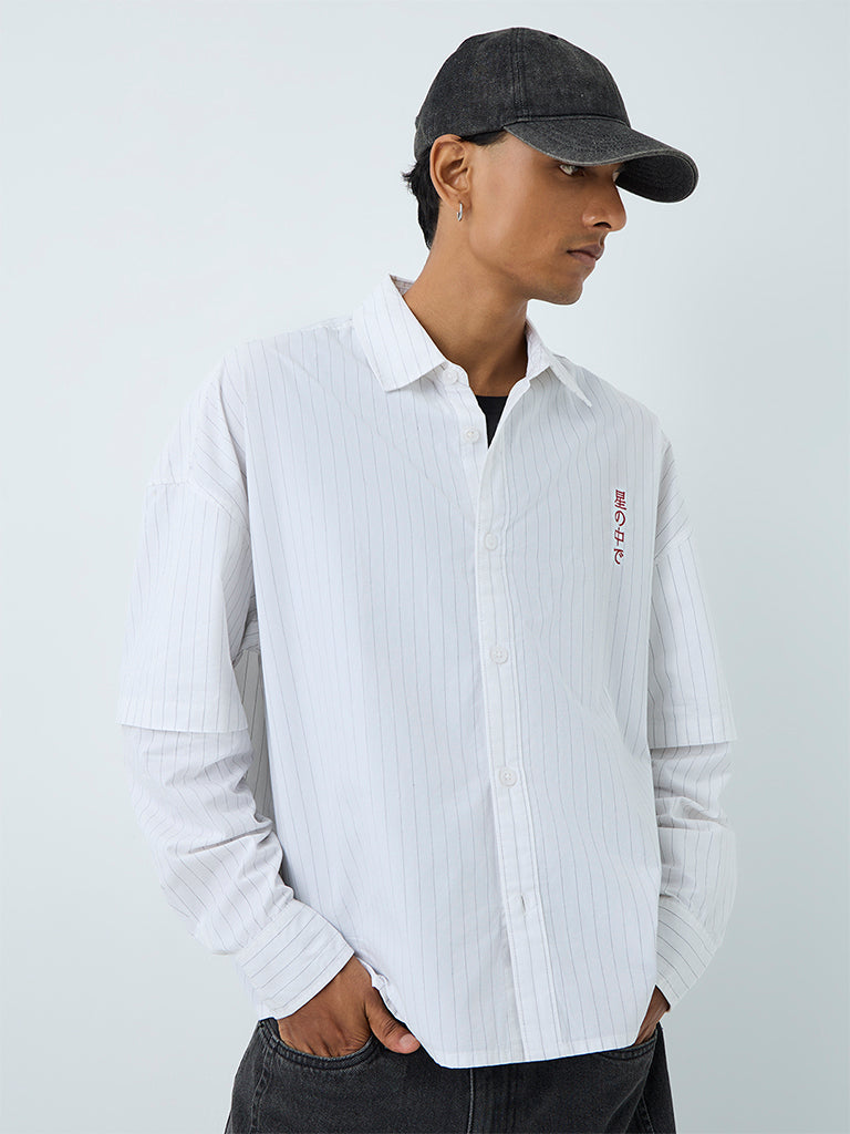 Nuon Off-White Striped Boxy-Fit Cotton Shirt