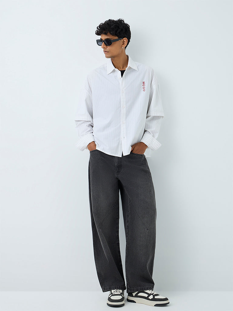 Nuon Off-White Striped Boxy-Fit Cotton Shirt