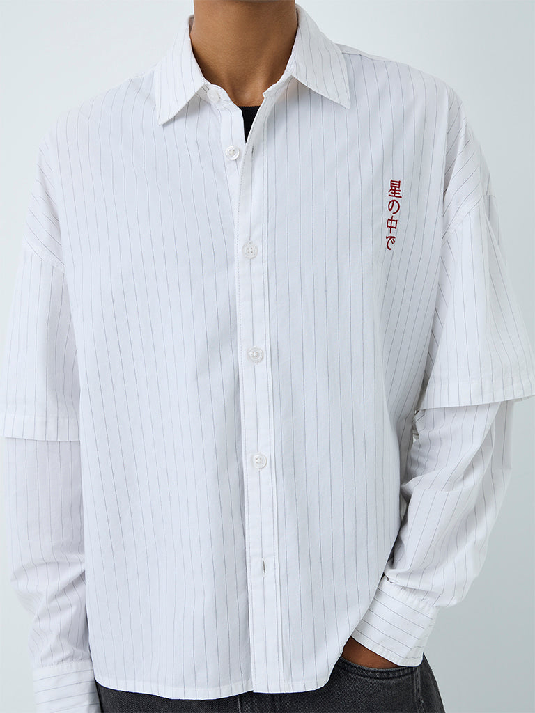 Nuon Off-White Striped Boxy-Fit Cotton Shirt