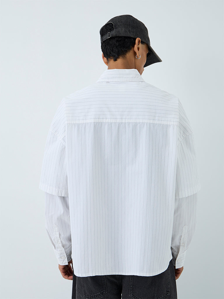 Nuon Off-White Striped Boxy-Fit Cotton Shirt