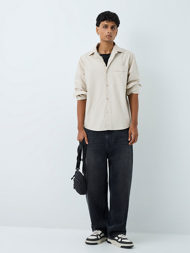 Nuon Off-White Solid Cotton Shirt