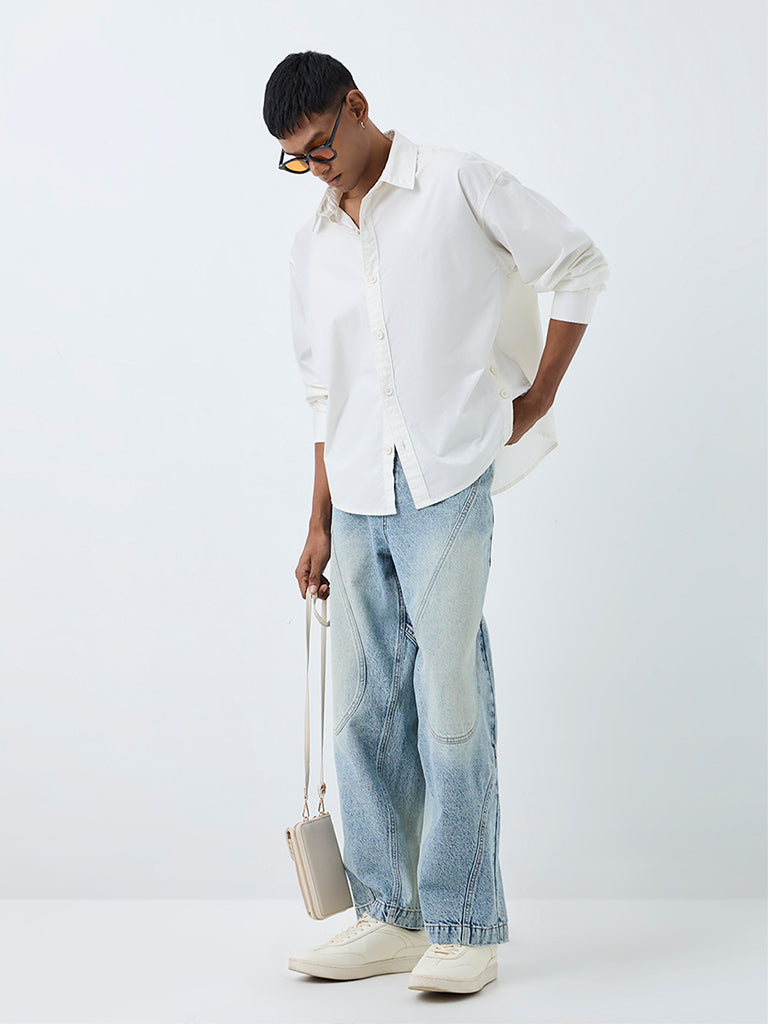 Nuon White Solid Boxy-Fit Cotton Shirt