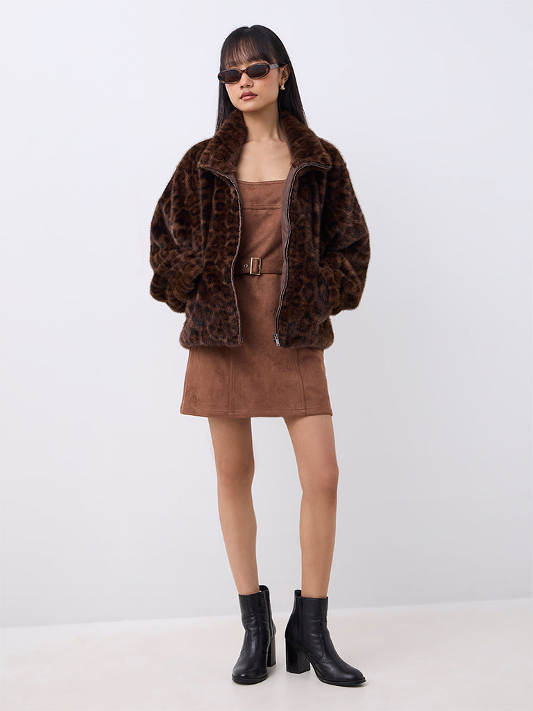 Nuon Dark Brown Animal Pattern Fur Jacket