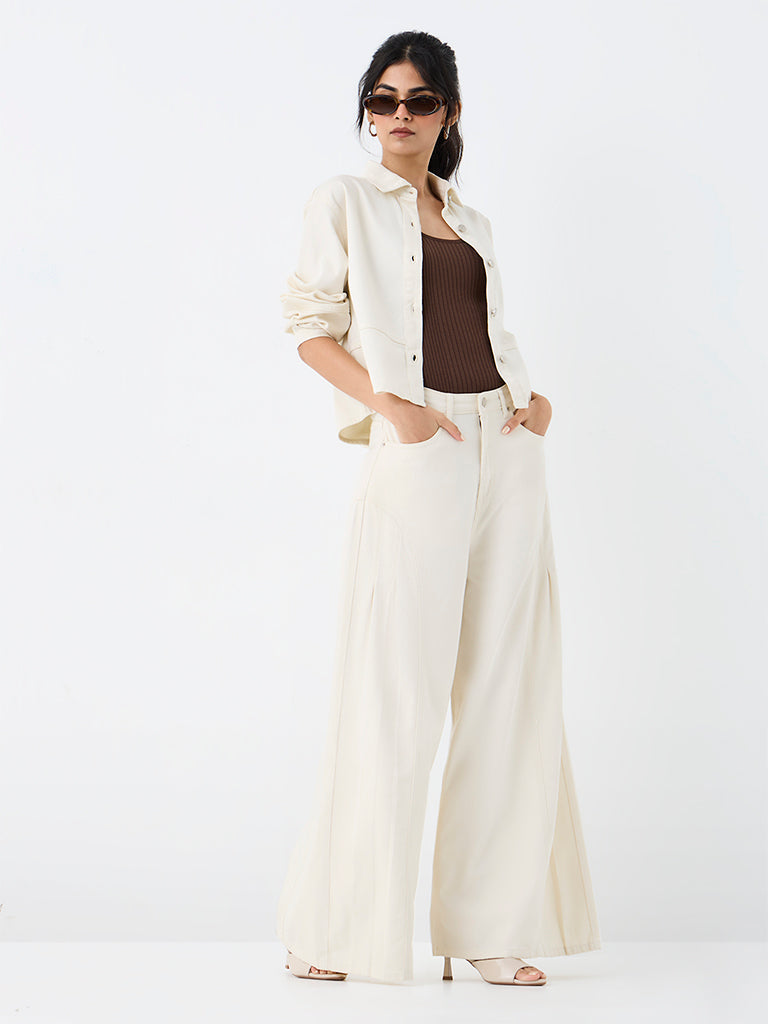 LOV Off-White Wide-Leg High-Rise Jeans