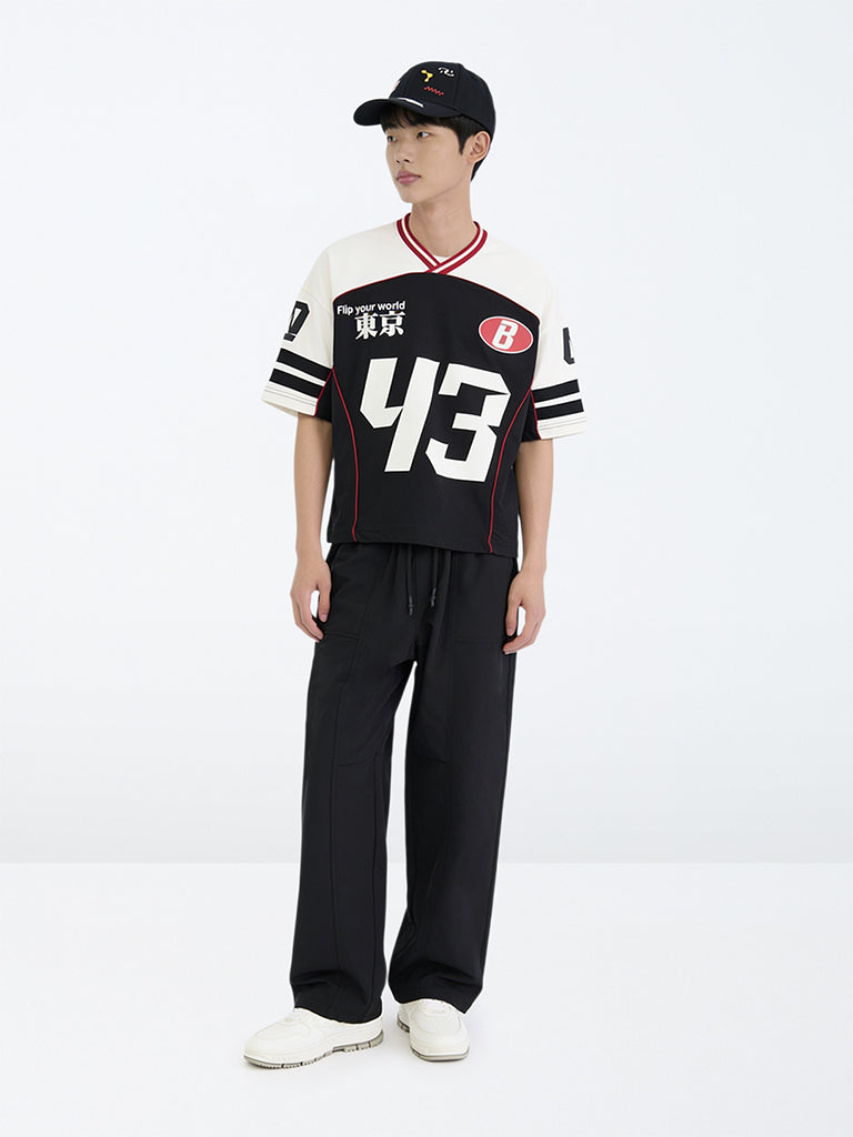 Boys Black Cargo-Style Mid-Rise Pants