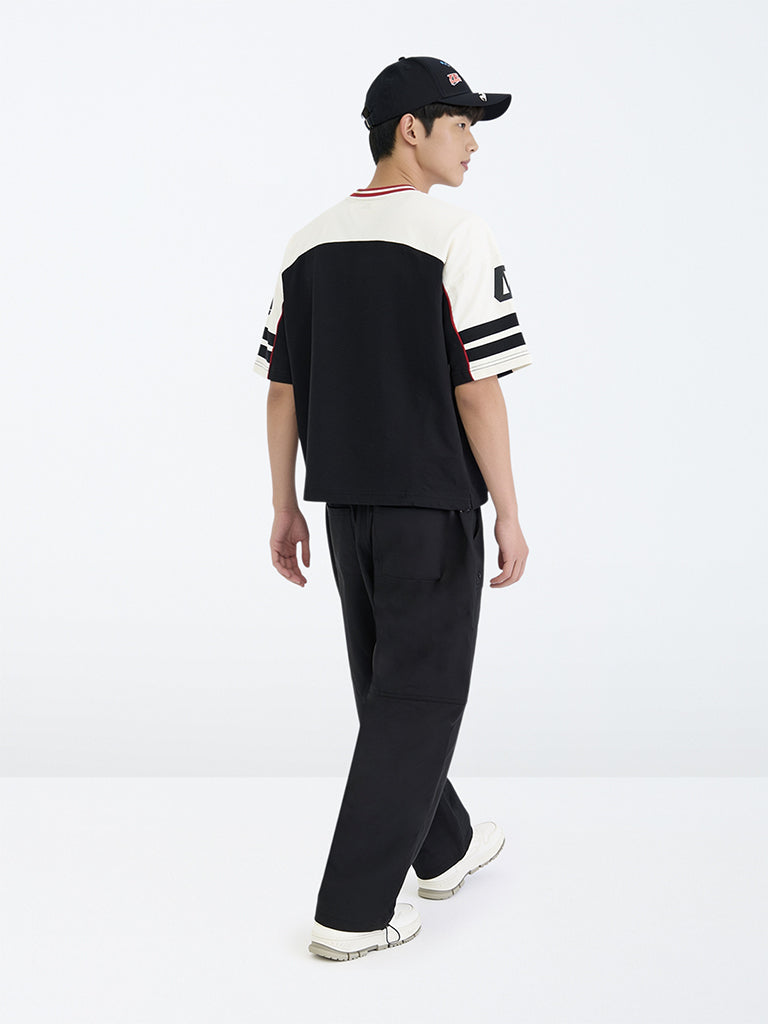 Boys Black Cargo-Style Mid-Rise Pants