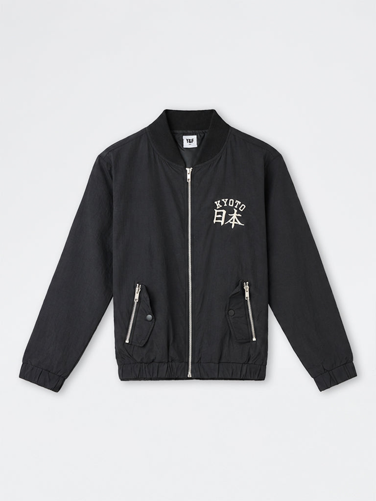 Boys Black Text-Detail Bomber Jacket