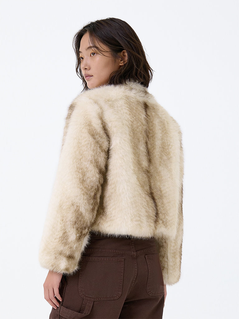 Girls Beige Faux-Fur Jacket