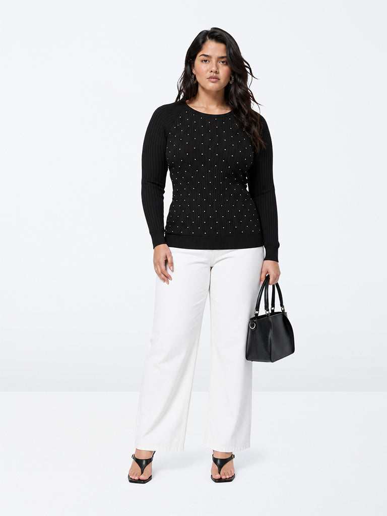 Gia Black Rhinestone Embellished Knitted Sweater