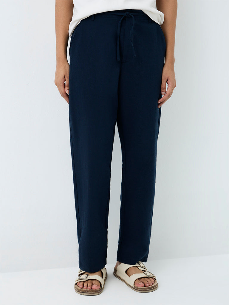 ETA Navy Relaxed-Fit Mid-Rise Cotton-Blend Chinos