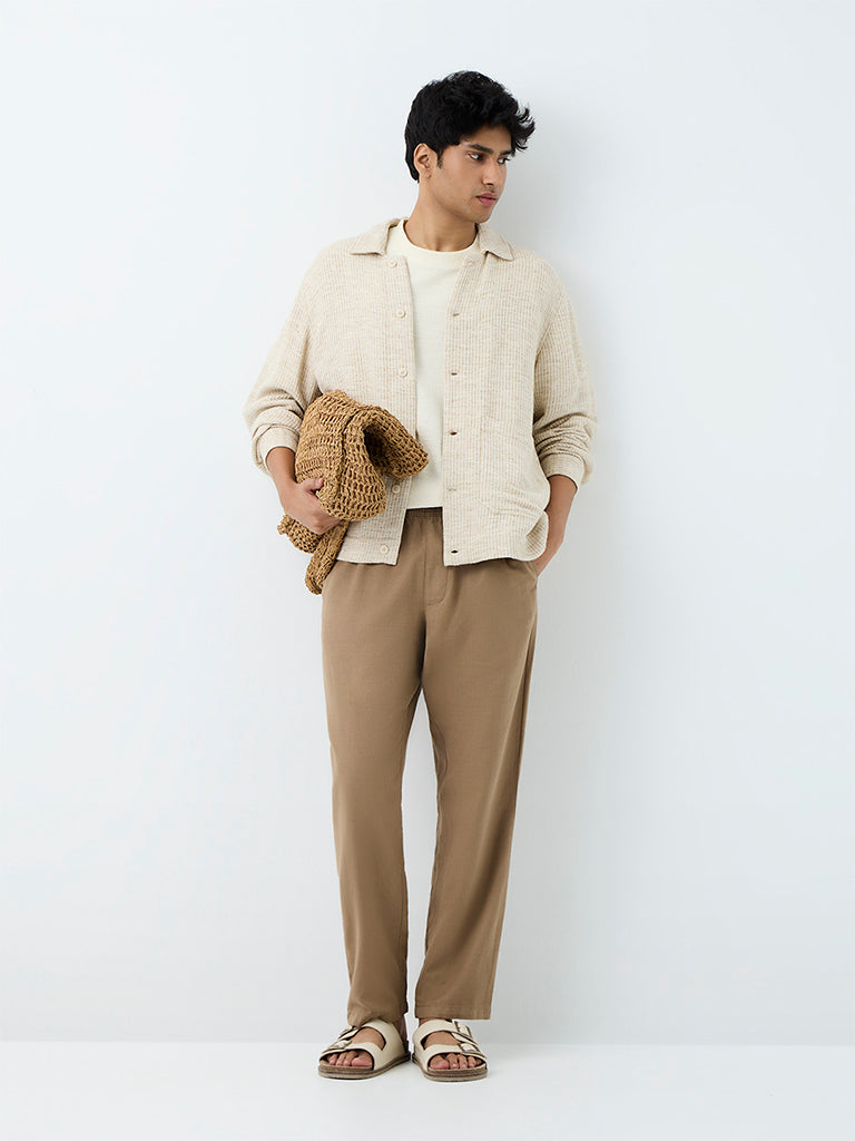 ETA Taupe Solid Relaxed-Fit Mid-Rise Cotton Chinos
