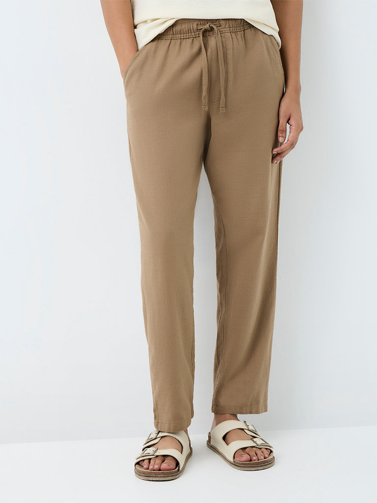 ETA Taupe Solid Relaxed-Fit Mid-Rise Cotton Chinos