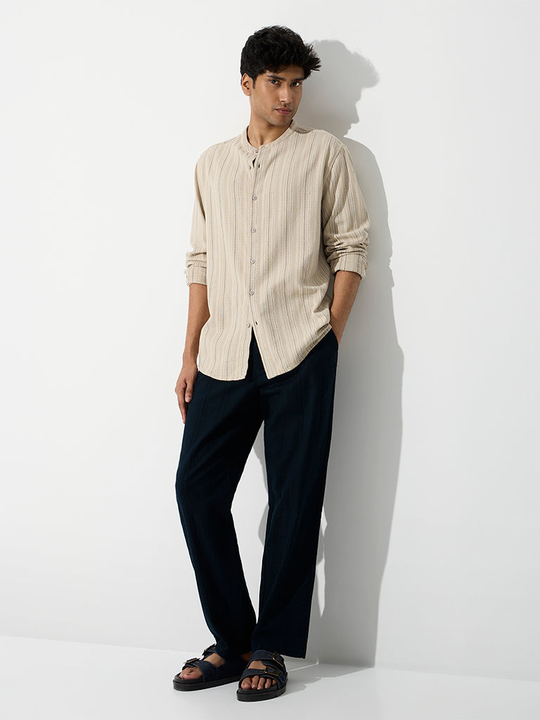 ETA Light Beige Striped Relaxed-Fit Cotton Shirt