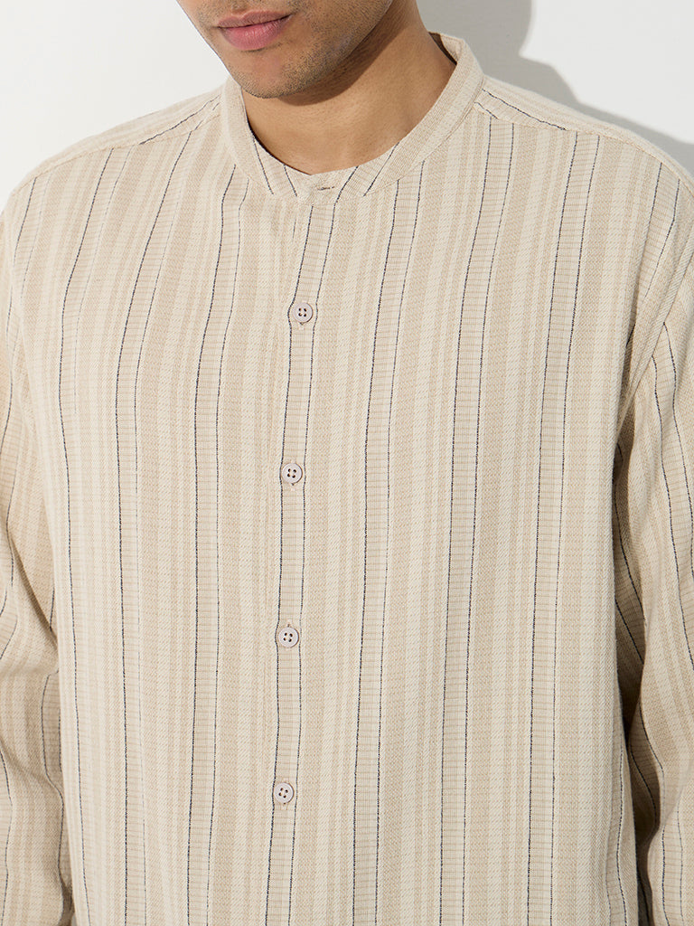 ETA Light Beige Striped Relaxed-Fit Cotton Shirt