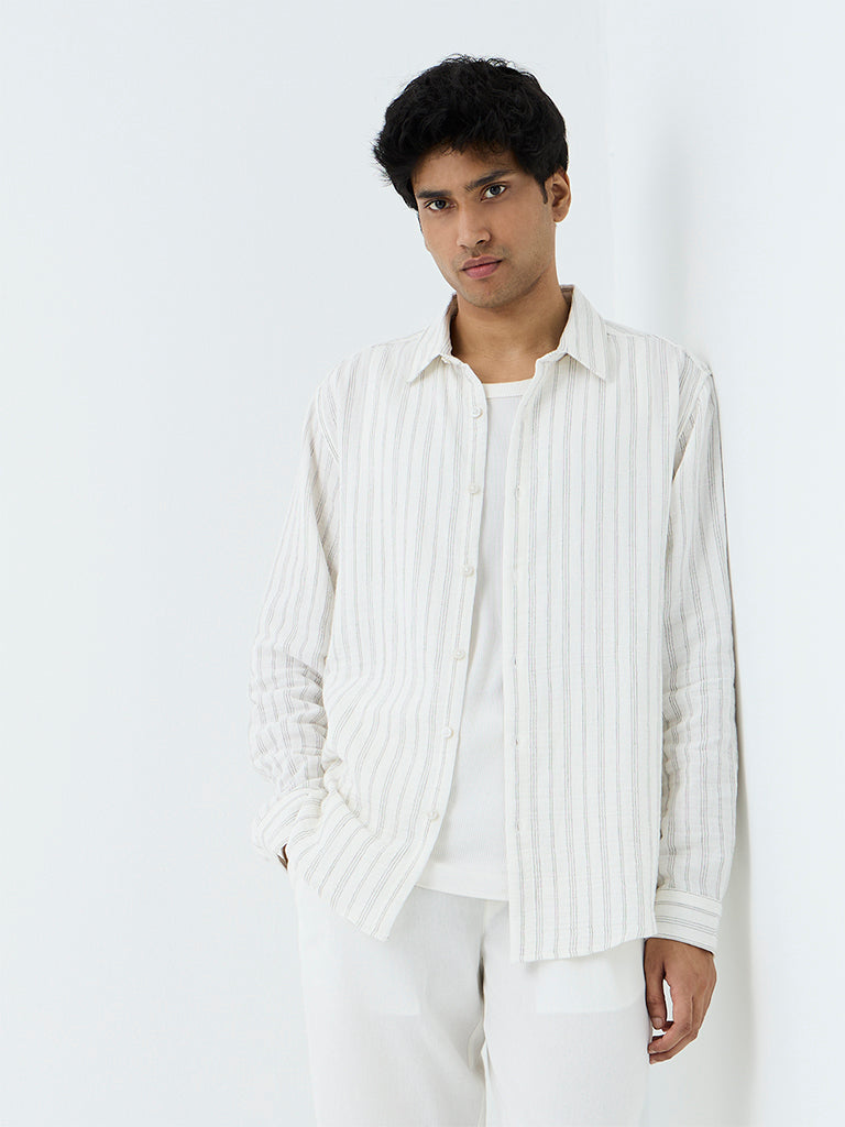 ETA Off-White Striped Printed Relaxed-Fit Cotton Shirt