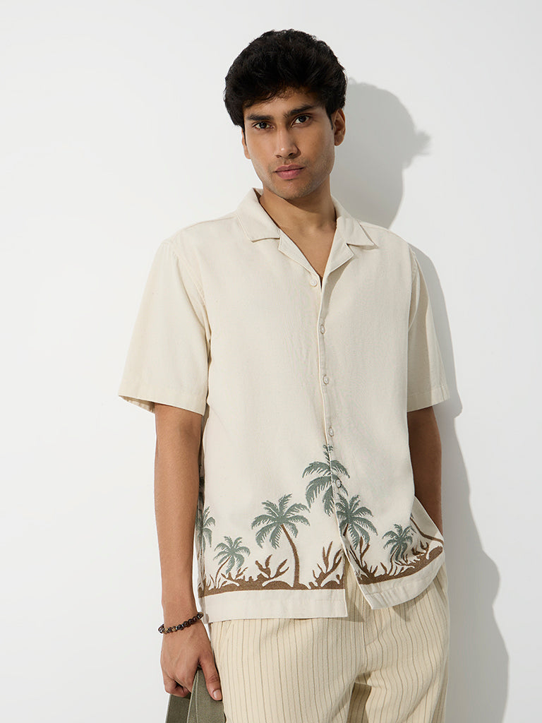 ETA Off-White Tropical Embroidered Relaxed-Fit Cotton Shirt