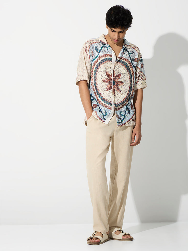 ETA Multicolour Mosaic Design Relaxed-Fit Cotton-Blend Shirt