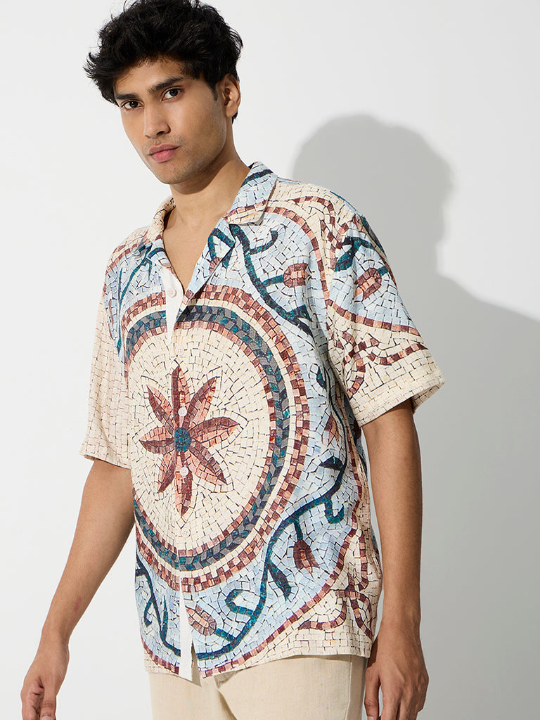 ETA Multicolour Mosaic Design Relaxed-Fit Cotton-Blend Shirt
