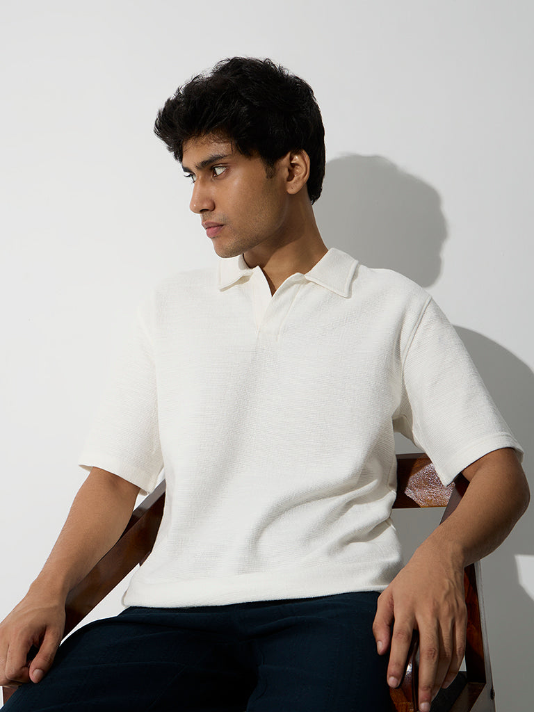 ETA Off-White Textured Relaxed-Fit Cotton-Blend T-Shirt