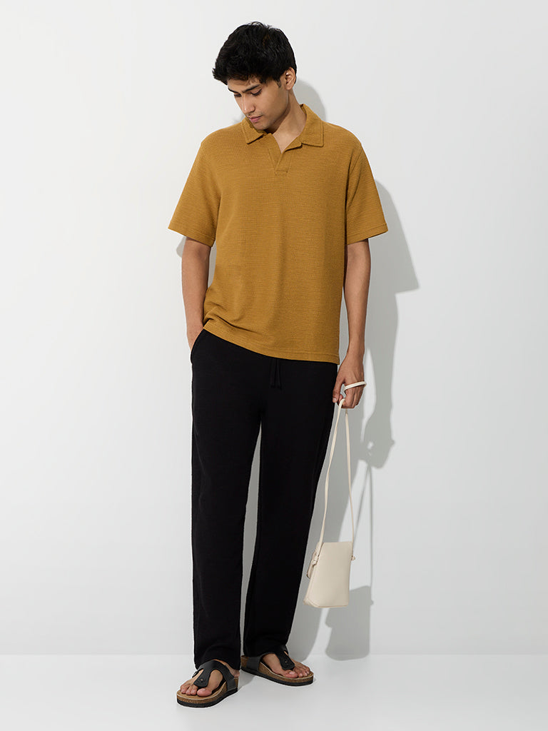 ETA Mustard Textured Relaxed-Fit Cotton-Blend T-Shirt