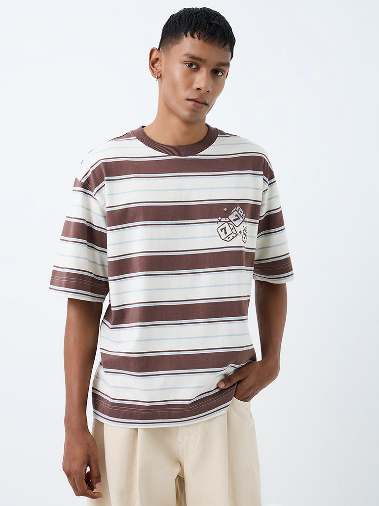 Nuon Off-White Striped Relaxed-Fit Cotton T-Shirt