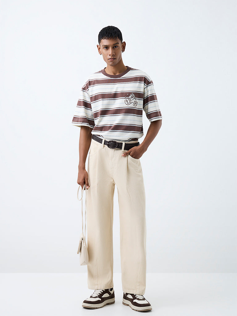 Nuon Off-White Striped Relaxed-Fit Cotton T-Shirt