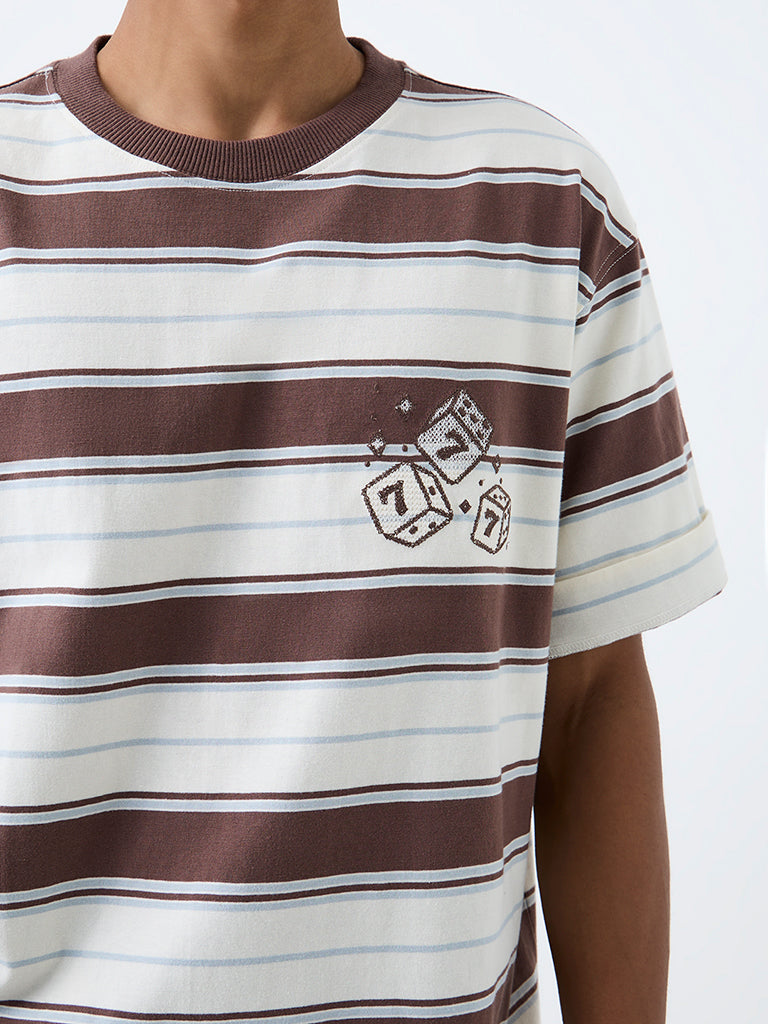 Nuon Off-White Striped Relaxed-Fit Cotton T-Shirt