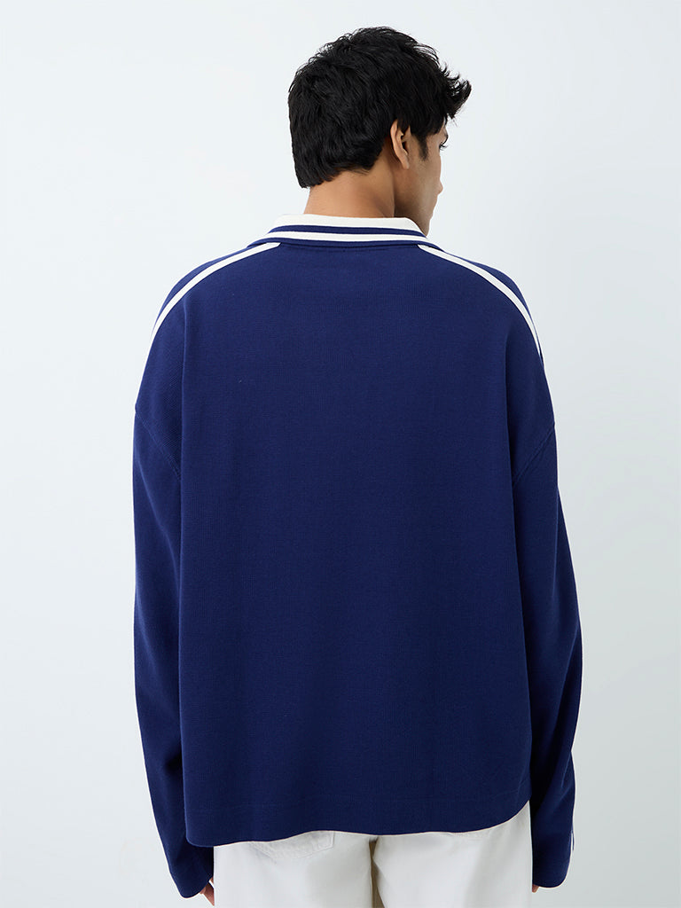 Nuon Navy Text Embossed Oversized Cotton T-Shirt