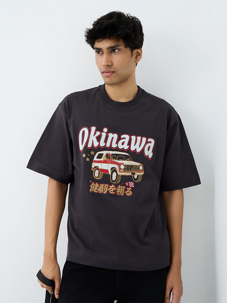 Nuon Charcoal Graphic Printed Relaxed-Fit Cotton T-Shirt