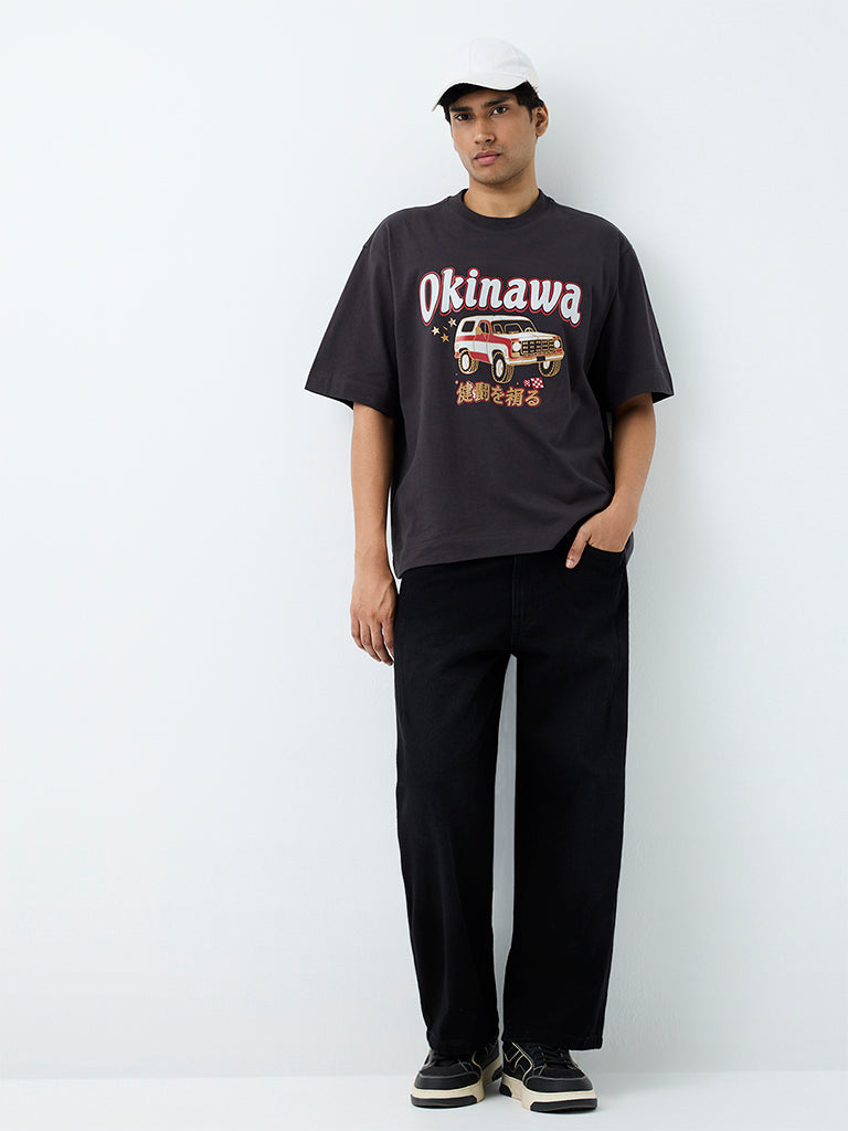 Nuon Charcoal Graphic Printed Relaxed-Fit Cotton T-Shirt