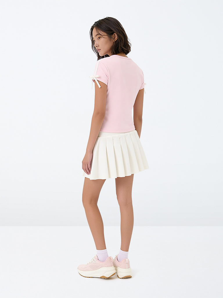 Girls Pink Text Design Cotton-Blend T-Shirt and Skirt Set