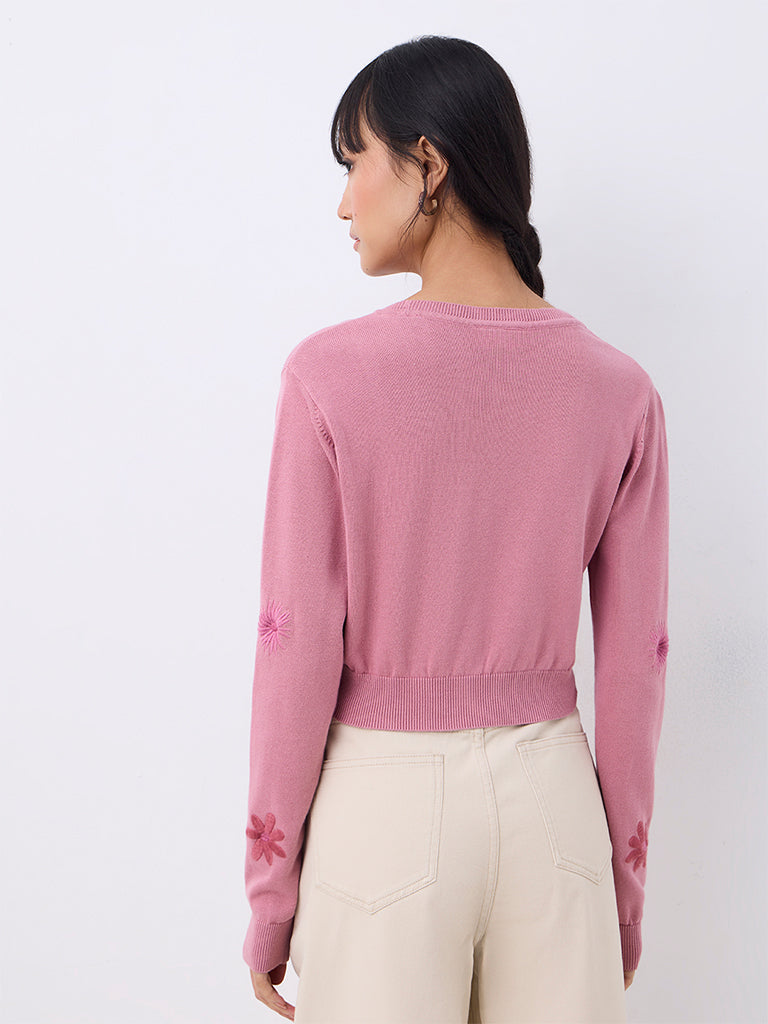 Bombay Paisley Pink Floral Embroidered Cotton Cardigan