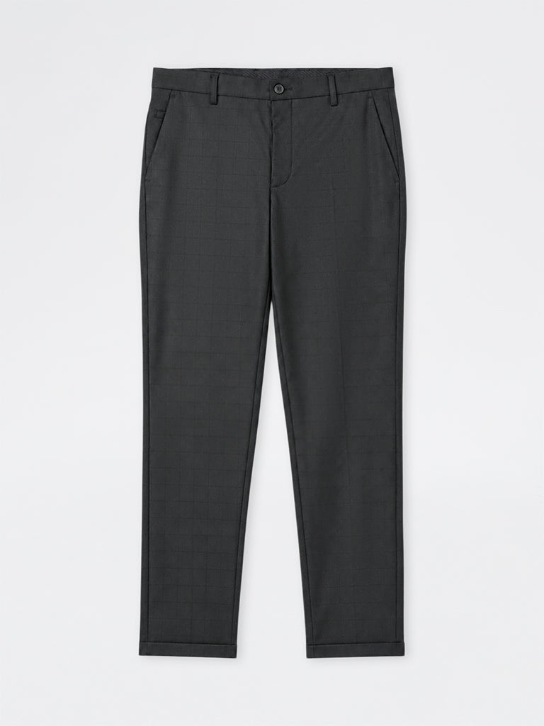 WES Formals Black Checkered Carrot-Fit Mid-Rise Trousers