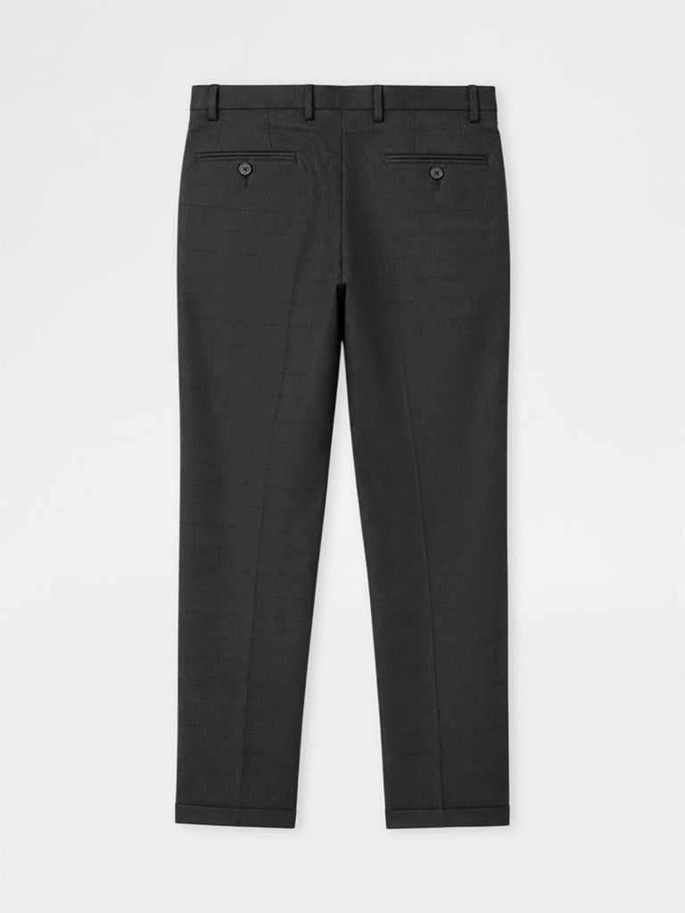 WES Formals Black Checkered Carrot-Fit Mid-Rise Trousers